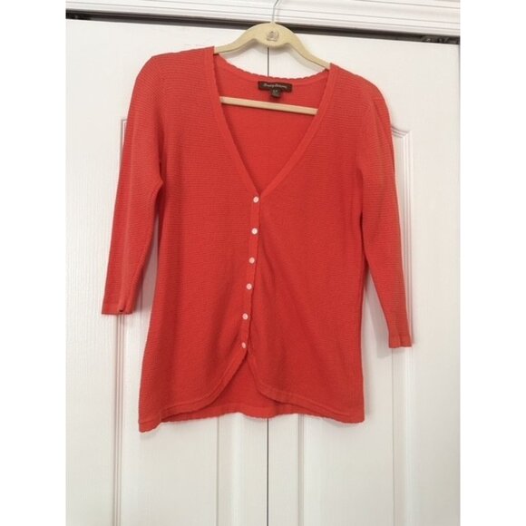 Tommy Bahama Orange Waffle Knit Buttons V Neck Cotton Y2K Preppy Beach Scalloped - Picture 11 of 11